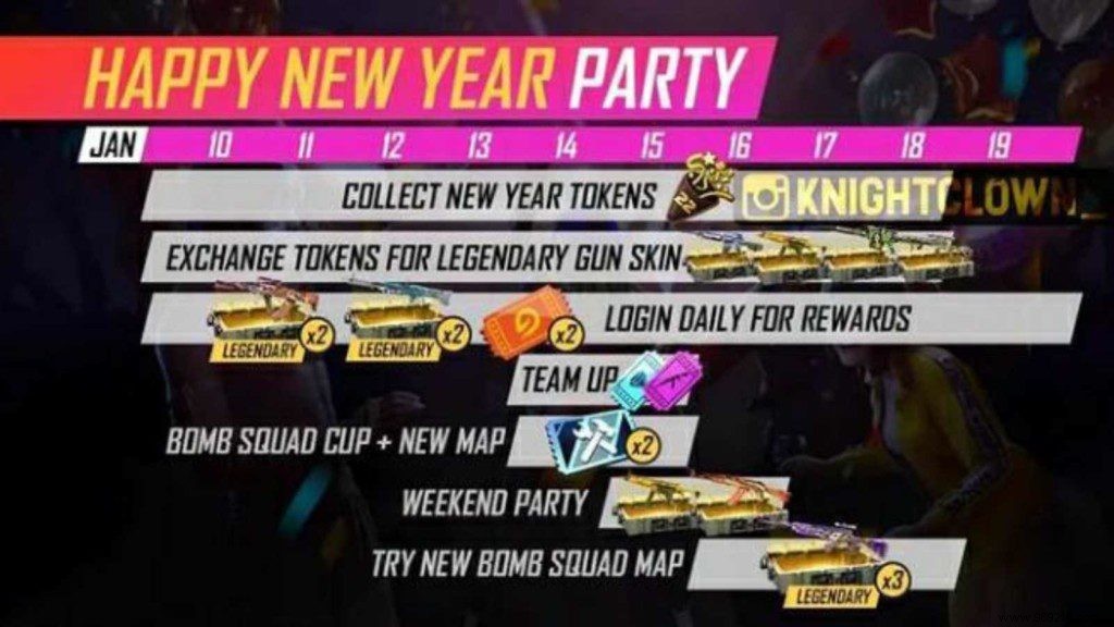 Free Fire Happy New Year Party:Event schedule and rewards leaked 