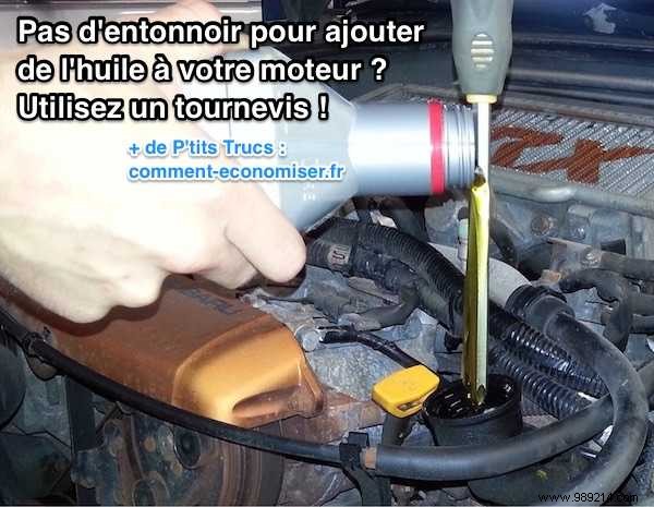 No Funnel To Add Oil To Your Engine? Use a screwdriver! 