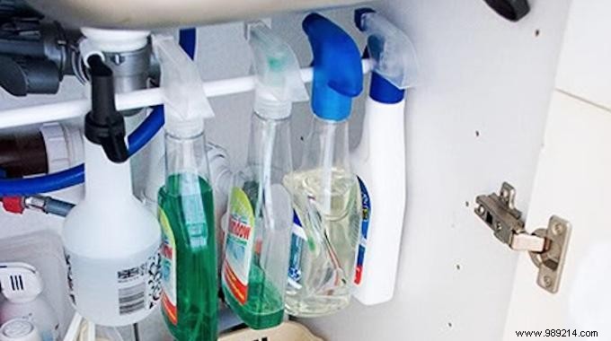 The Tip for Storing Spray Bottles and Saving Space. 