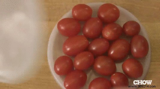 The Fastest Way to Cut Cherry Tomatoes in Half. 