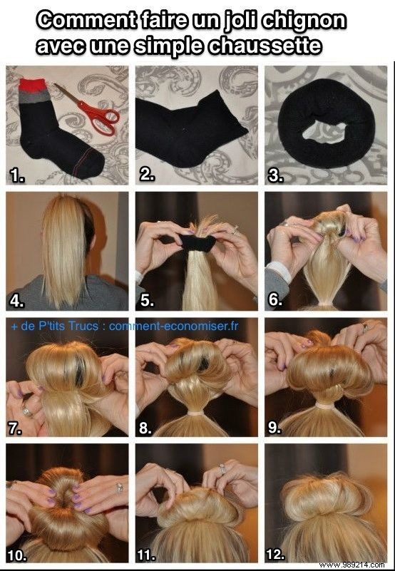 How to make a pretty chignon from a simple sock. 