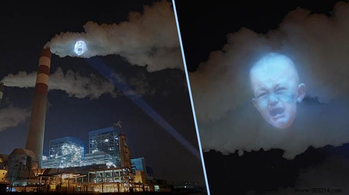 Chinese Are Using Factory Smoke As A Giant Screen To Denounce Pollution. 