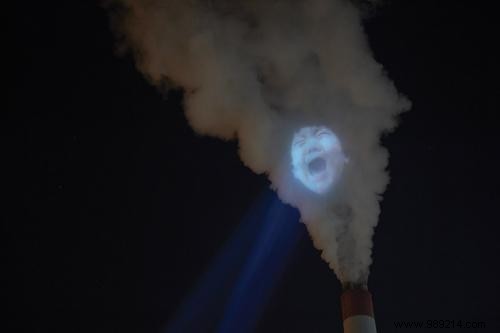 Chinese Are Using Factory Smoke As A Giant Screen To Denounce Pollution. 