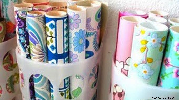 How to easily store several rolls of wrapping paper? 