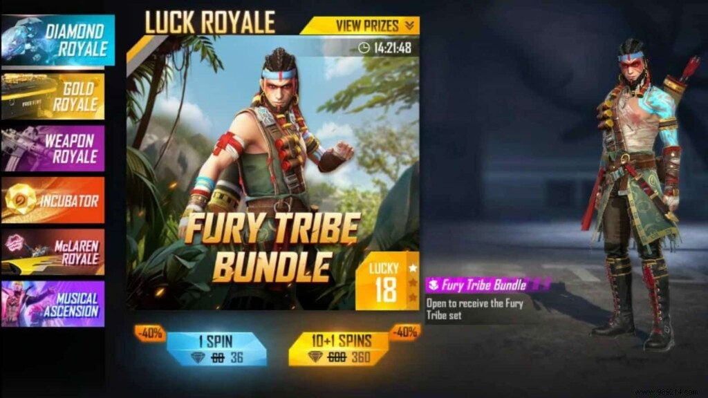 How to get the Free Fire Fury Tribe bundle at 40% off? 