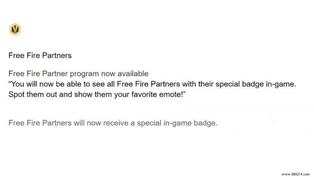 What is the V Badge in the Free Fire Partner Program? 