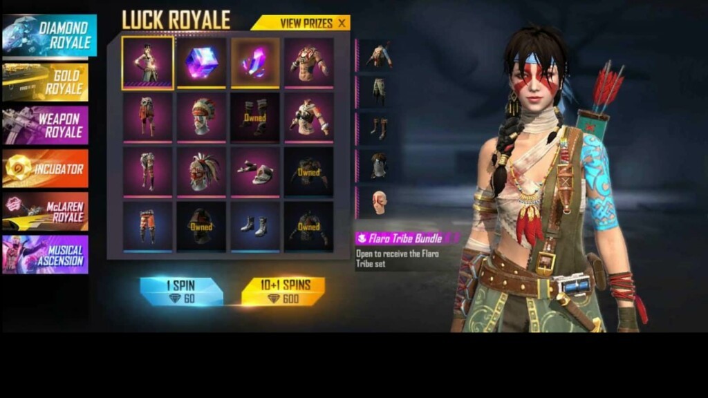 How to get Flaro Tribe Pack in Free Fire Diamond Royale? 