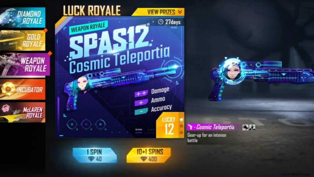How to get SPAS12 Cosmic Teleport in Free Fire Weapon Royale? 
