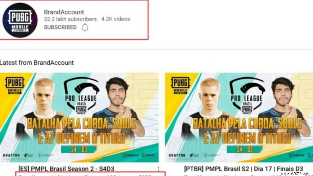 Official PUBG Mobile Esports youtube channel is hacked again and renamed to brand account 