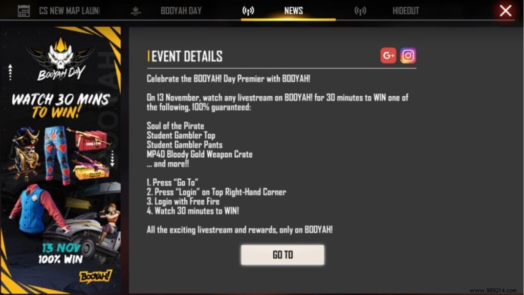 Free Fire Watch To Win Booyah Day 2021 Special:Get Awesome Cosmetics! 