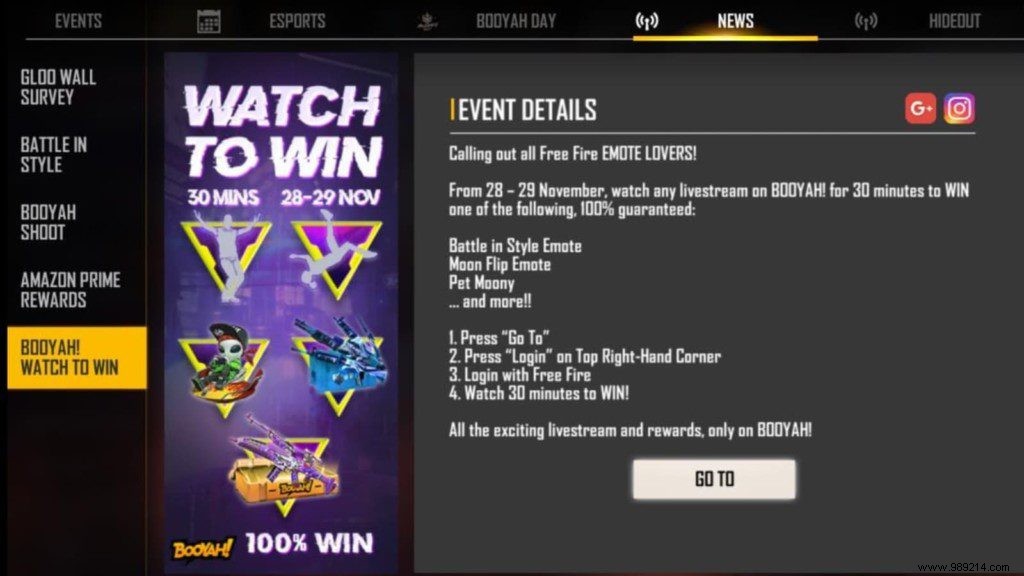 Free Fire Watch to be won on November 29, 2021:Get Emote and Pet skins! 