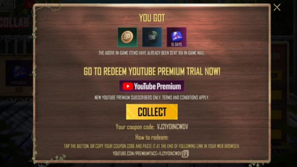 PUBG Mobile x Youtube Premium collaboration:Get 3 months free trial of YouTube Premium! 
