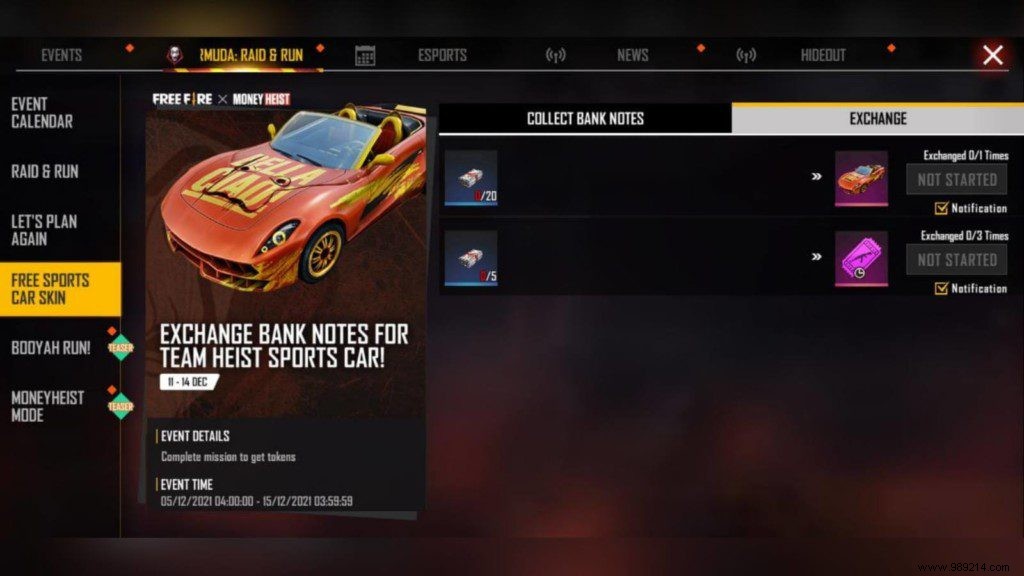 How to get Team Heist sports car in Free Fire? 
