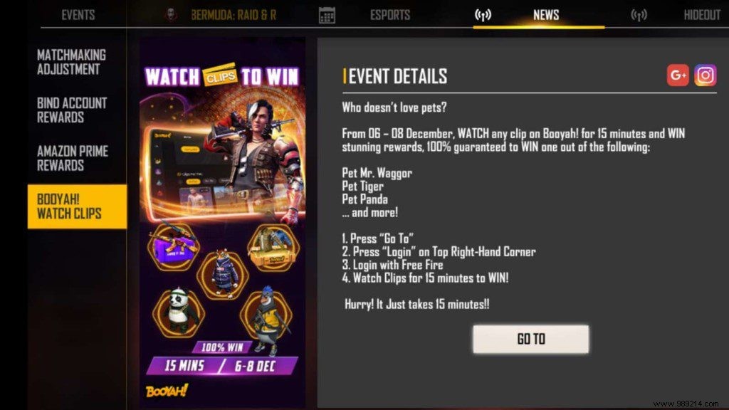 Free Fire Watch to be won on December 7, 2021:Exclusive Pets! 