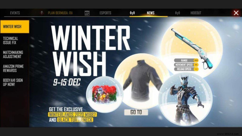 Free Fire Winter Wish Event:How to Redeem Glacier Devil Hunter Pack? 