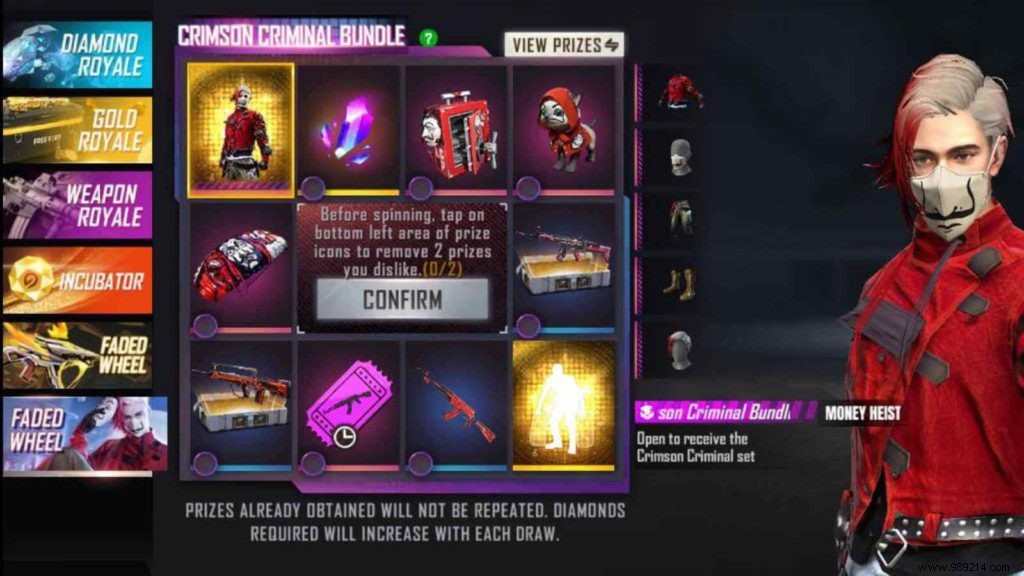 How to get Crimson Criminal Pack and Money Throwing Emoticon in Free Fire? 