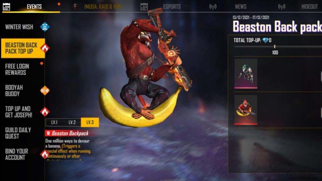 How to get Beaston Backpack in Free Fire Beaston Backpack Top Up? 