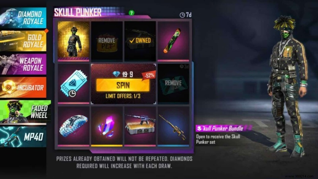 How to get the Skull Punker Pack in Free Fire? 
