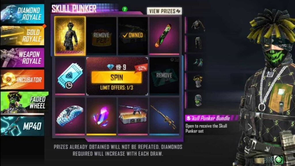 How to get the Skull Punker Pack in Free Fire? 