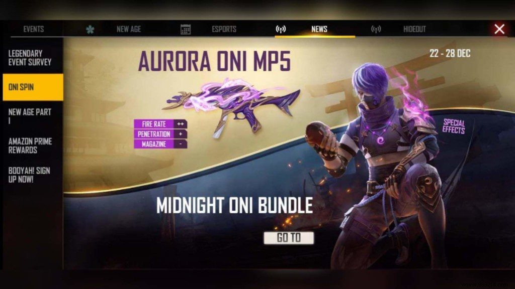 How to get the Midnight Oni Pack in Free Fire? 