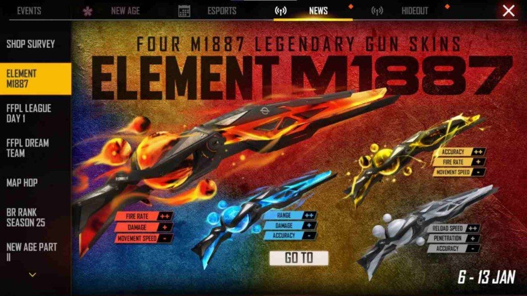 How to get Legendary Element M1887 pistol skin in free fire? 