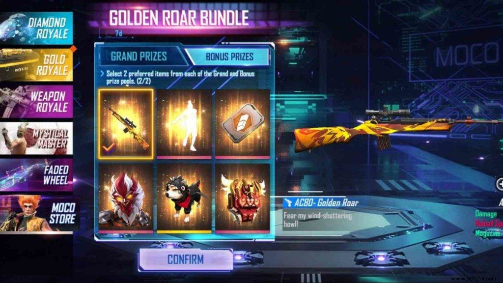 How to get Golden Roar Pack in Free Fire Moco Store? 