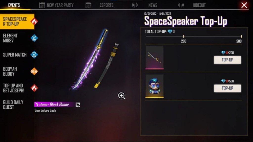 How to get Black Honor Katana skin for free in Free Fire? 