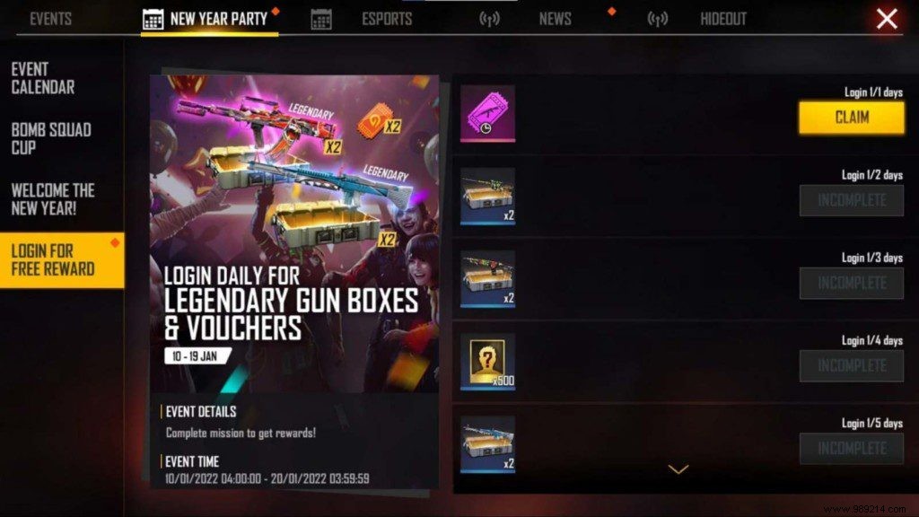 How to Get Free Legendary Gun Skins from Free New Year Party Event? 