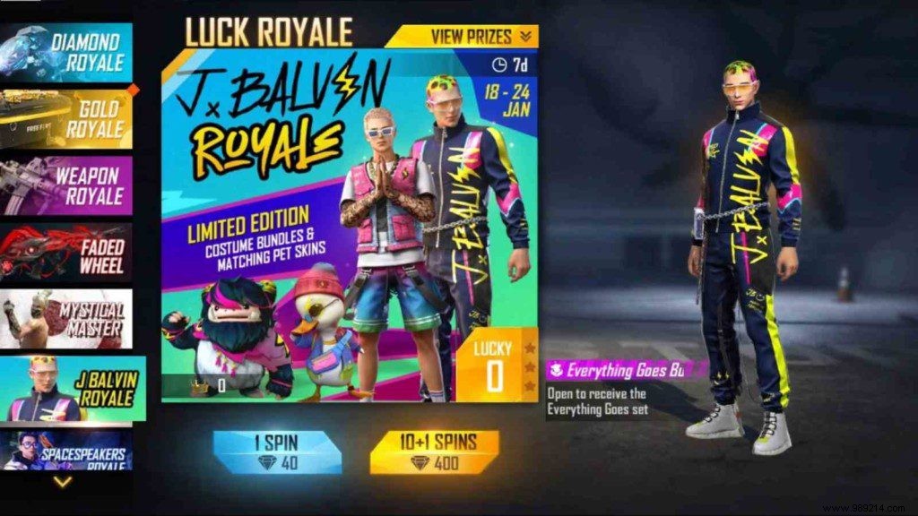How to get new bundles of Free Fire J Balvin Royale? 