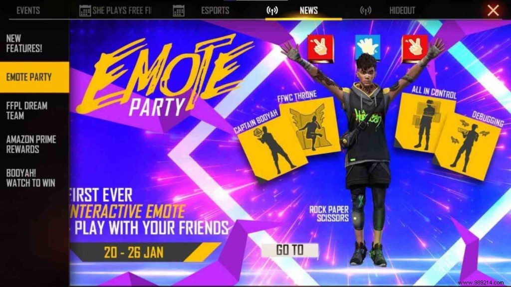 Get a Legendary Emote in the Free Fire Emote Party Event for January 2022 