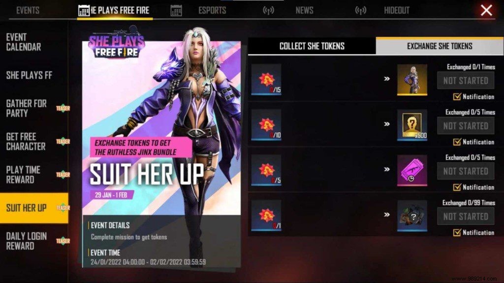 New missions, rewards and more for free fire events 