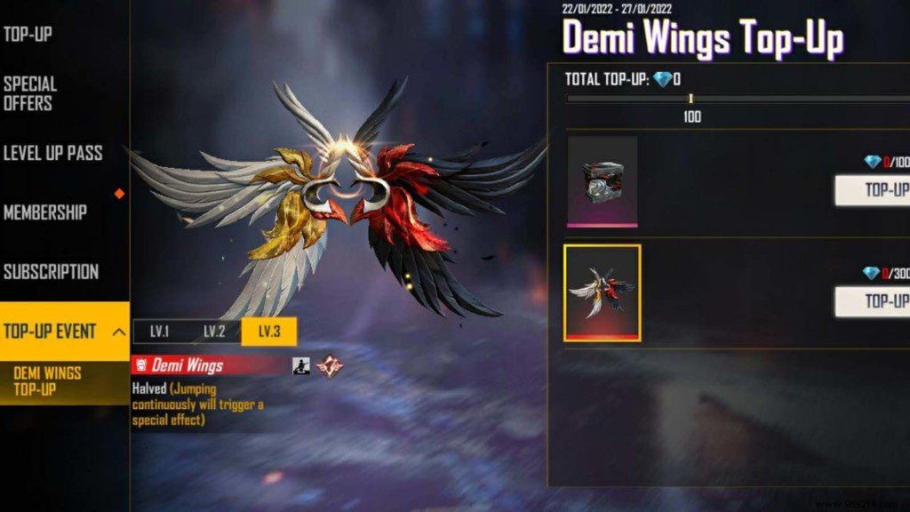 How to get Demi Wings backpack for free in Free Fire? 