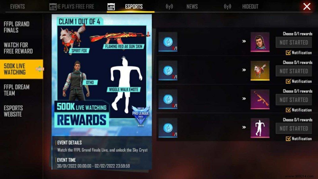 Free Fire Pro League 2021 Watching Rewards:How to get Flaming Red AK for free? 