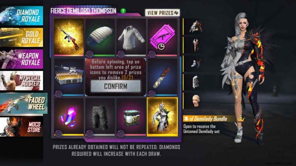 How to get Untamed Demilady Bundle in Free Fire Faded Wheel? 