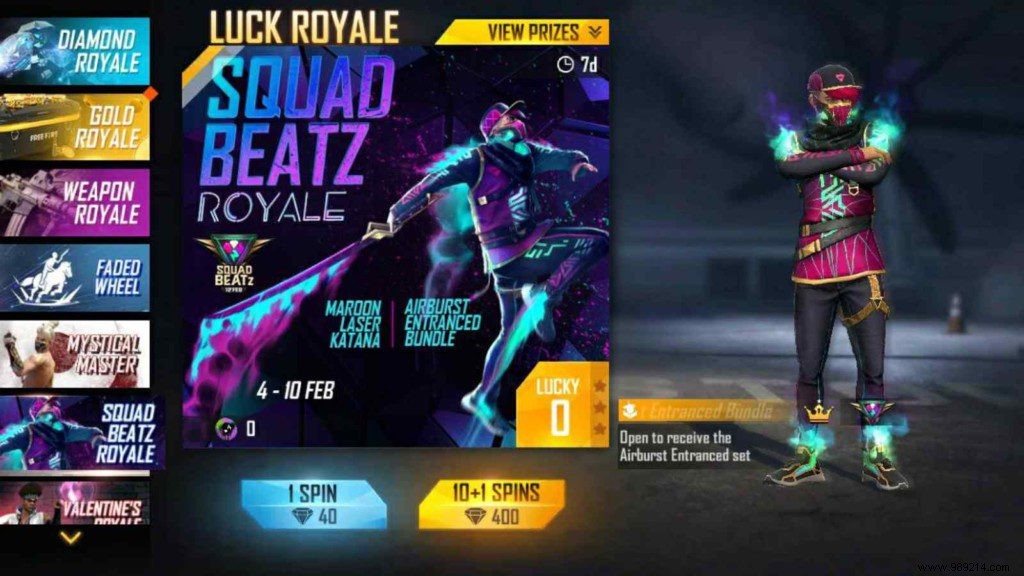 How to get Enchanted Airburst Pack in Free Fire Squad Beatz Royale? 