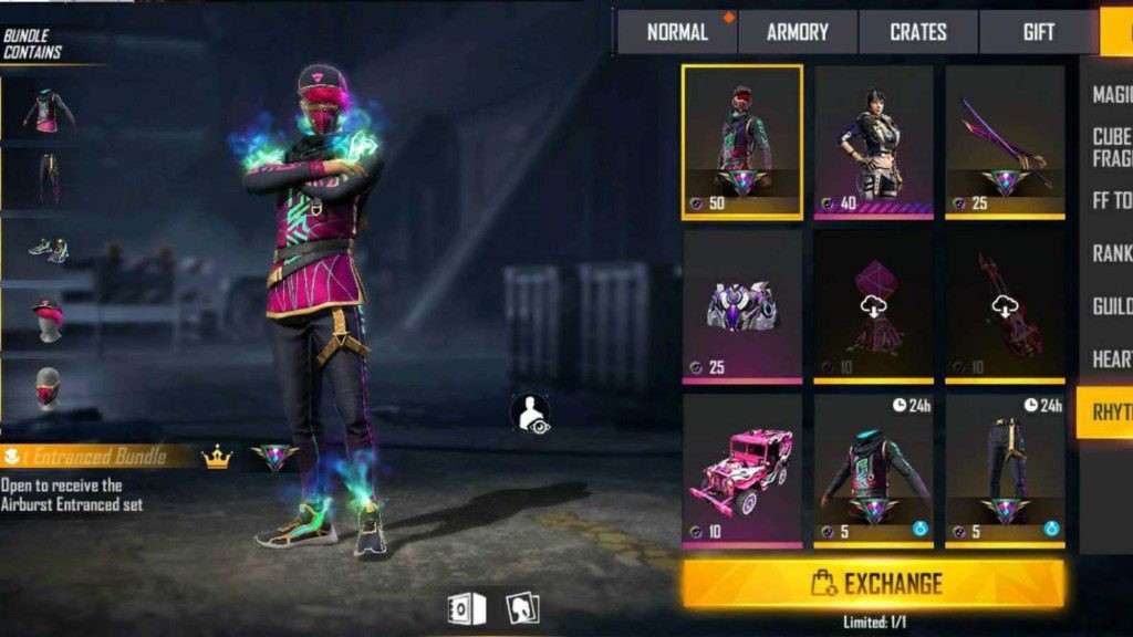 How to get Enchanted Airburst Pack in Free Fire Squad Beatz Royale? 