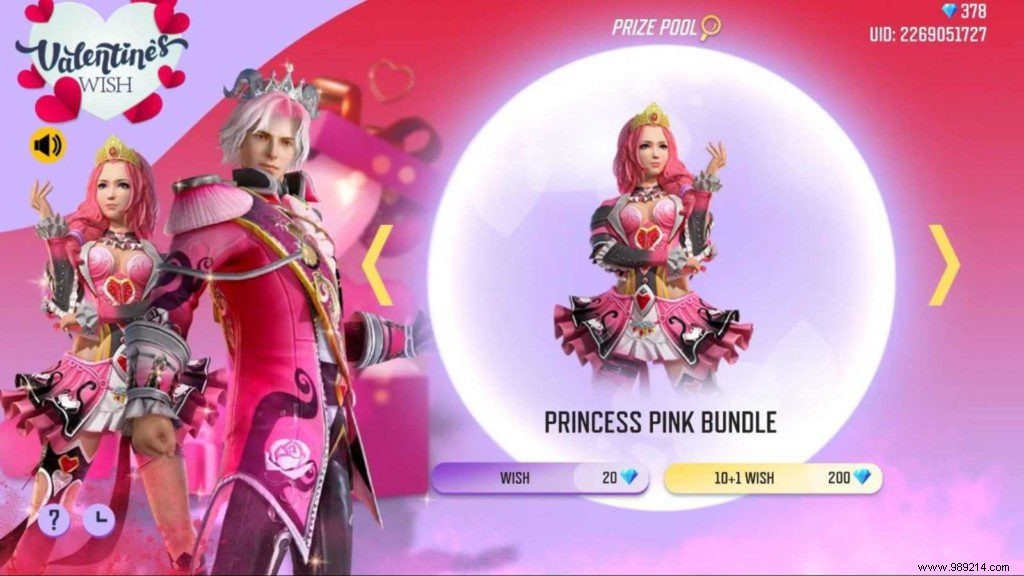 How to get Prince Pink pack in Free Fire Valentine s Wish event? 