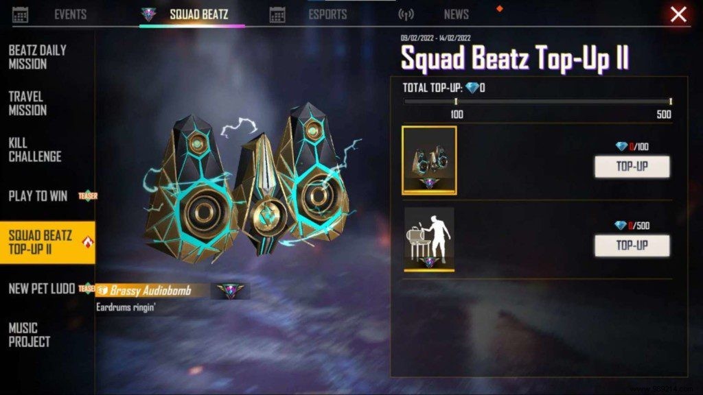 How to get free Brassy AudioBomb loot box in Squad Beatz Top-Up II Free Fire? 