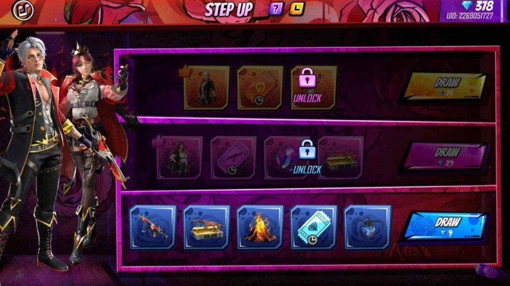 How to get Vampire Malevolence pack in Free Fire Step Up event? 