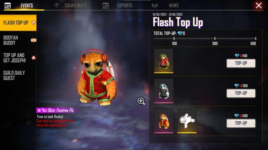 How to get free Flash Pet In Free Fire from Flash Top-Up event? 