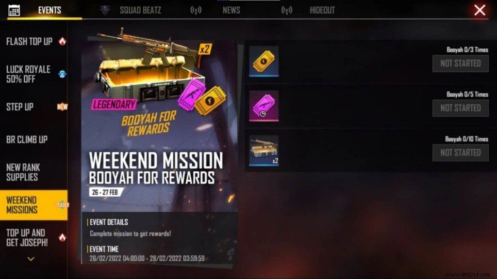 How to get legendary weapon skin for free from free fire weekend mission rewards? 