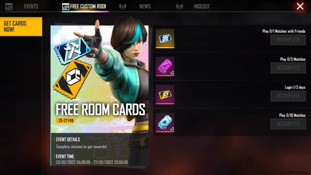 How to get free custom room cards in Free Fire MAX? 