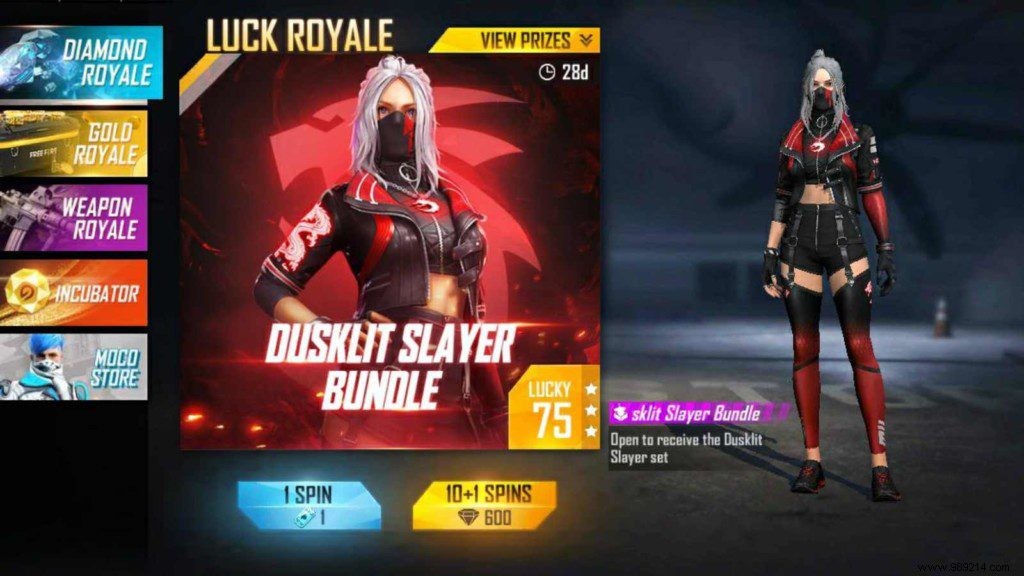 How to get Dusklit Slayer Pack in Diamond Royale Free Fire MAX? 