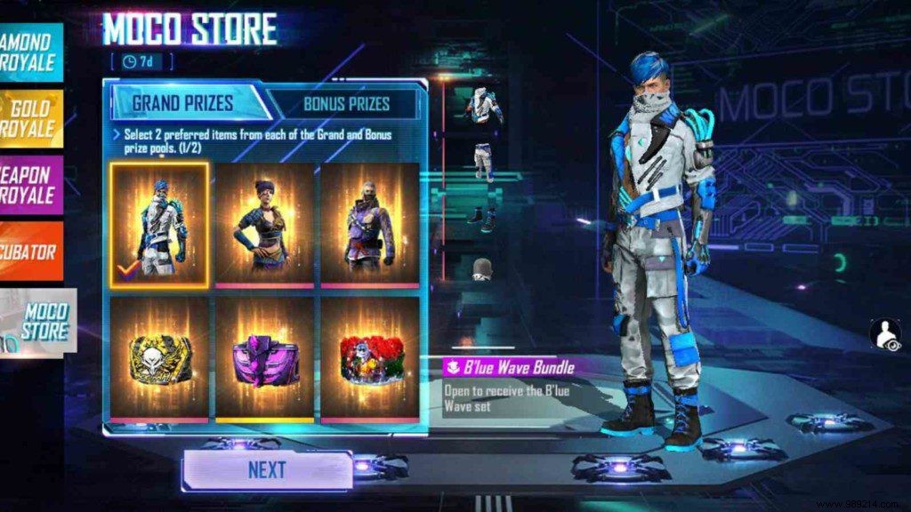 How to get Blue Wave Pack in Free Fire MAX from Moco Store? 