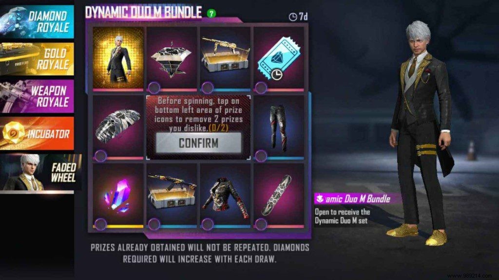 How to get Dynamic Duo M Bundle in Free Fire MAX from Faded Wheel? 