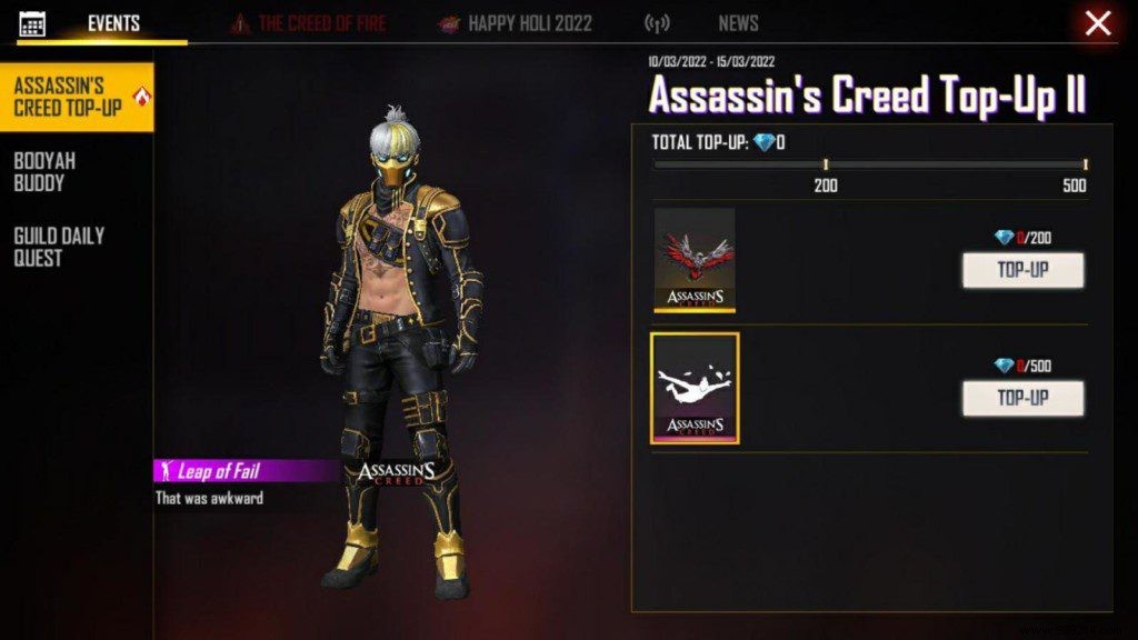 How to get Leap Of Fail emote for free in Free Fire x Assassin s Creed Top-Up Event? 