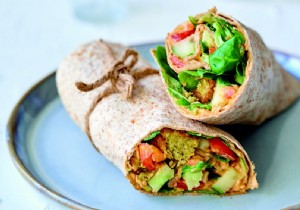 Recipe from the book The Happiness Diet:wrap it up falafel 