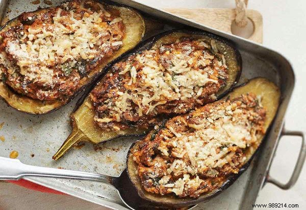 Recipe:stuffed eggplant with rice and spinach 