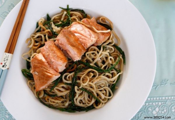 Need inspiration? Noodles with salmon and samphire 