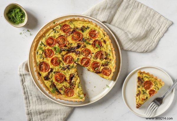 Recipe:a colorful, vegetable quiche with a crunchy crust 
